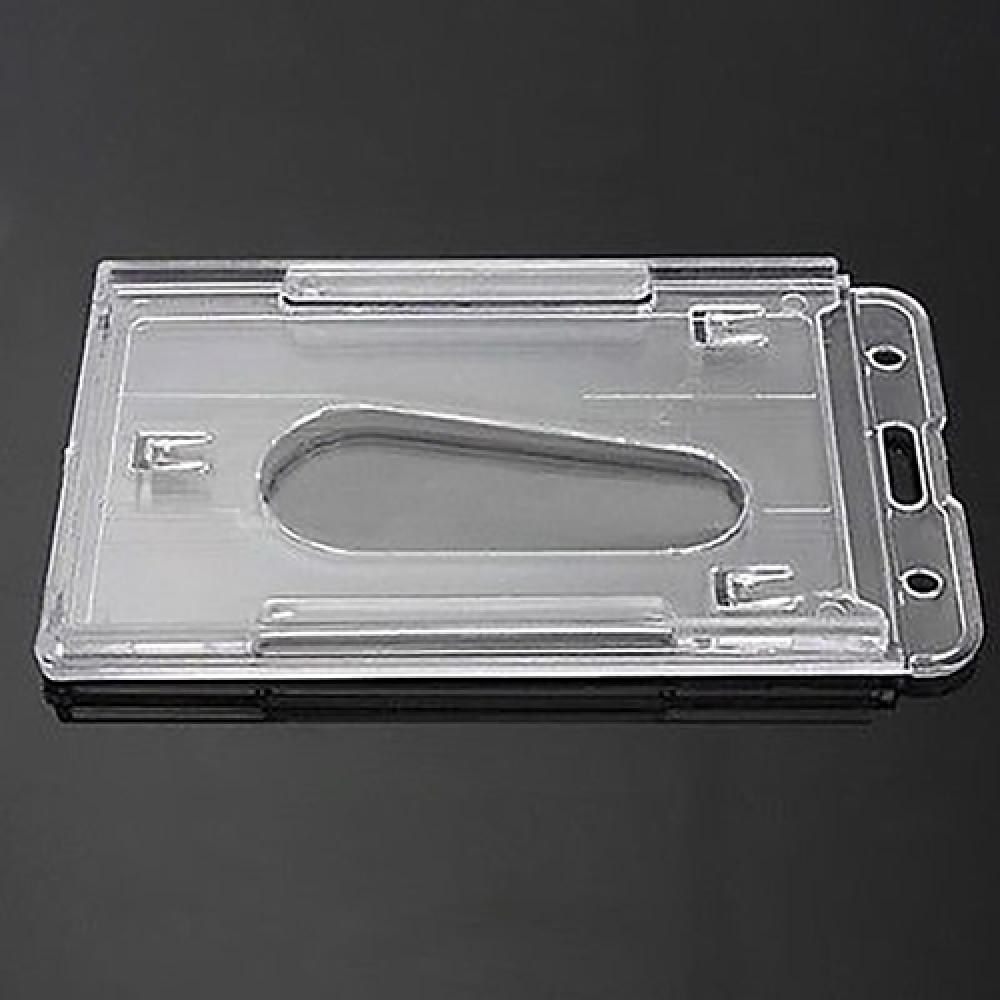 10x6cm Plastic Transparent Vertical Hard Double Side Business ID Card Holder