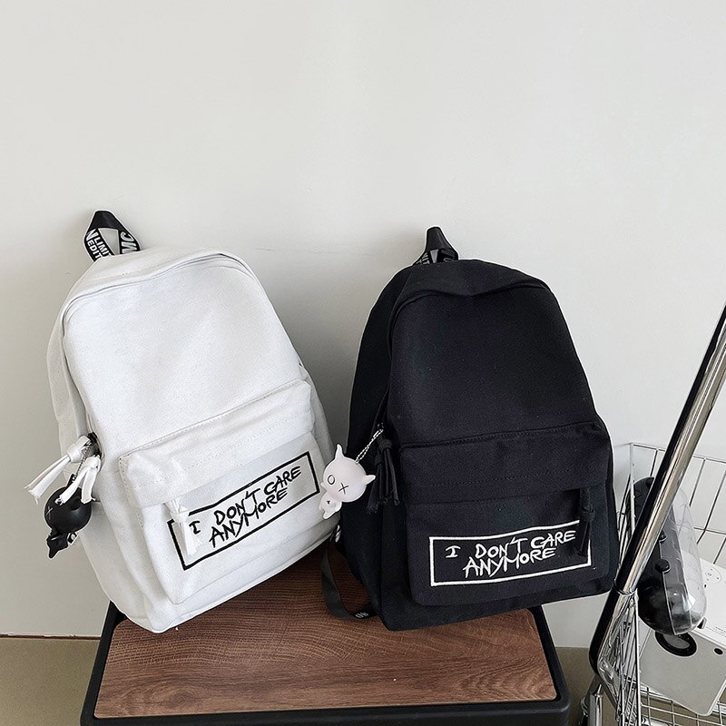 Canvas Backpack Style Women Backpack Doll Pendant Shoulder Bag Girl School Bags Female Backpack