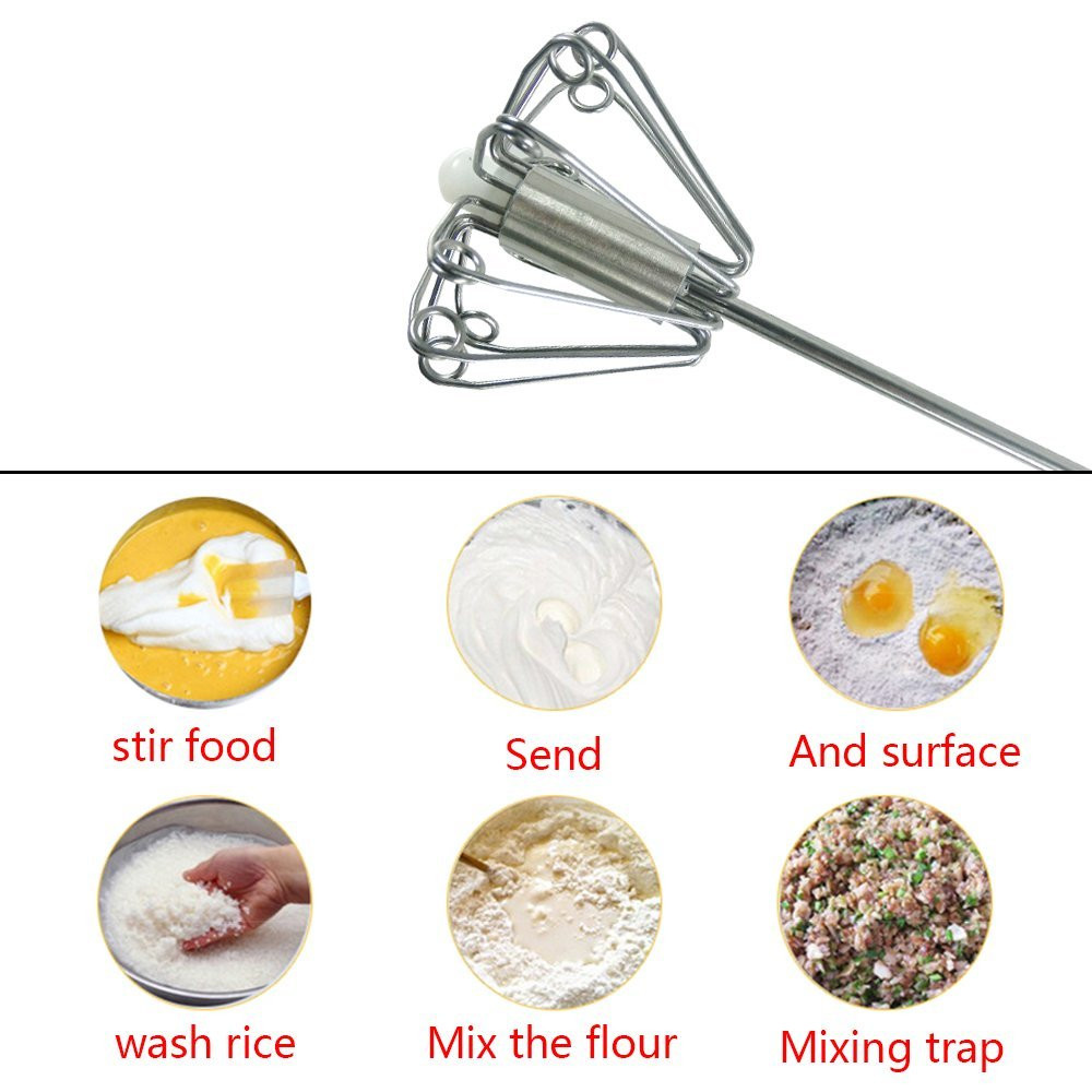 Stainless Steel Semi-Automatic Whisk Mixer Balloon Egg Milk Beater Cooking Tool Hand Rotating Semi-Automatic Mixer Gadget #10