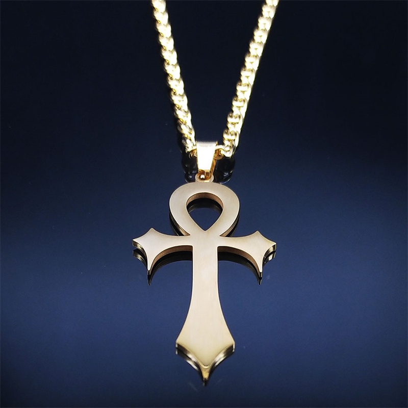 Collana croce Ankh egiziana donna/uomo acciaio inossidabile colore oro amuleto collane protezione gioielli colar masculino muslimah