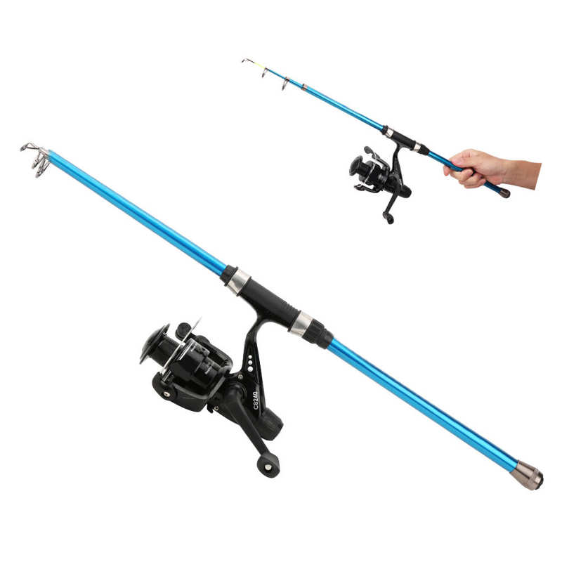 1.8/2.1/2,4 m Angelrute Combo 24T Carbon Teleskop Angelrute Set mit Linie Lockt tackle Haken 5.5:1 Reel Volle Tool Kit