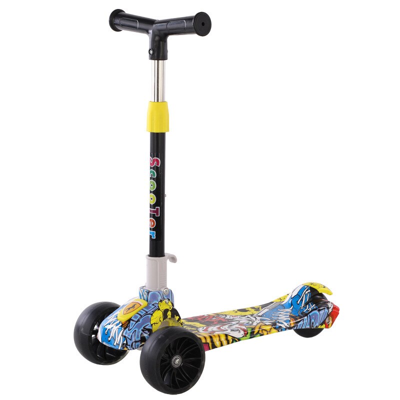 Children Folding Hummer Music deng guang lun Stroller Three Rounds All-Flash Second Folding Sway Scooter: Graffiti A