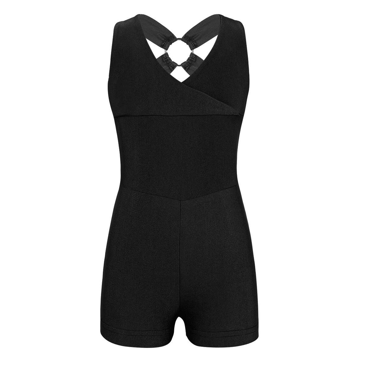 Iixpin jenter ballett trikot body unitard shorts ermeløs v-hals kryss rygg ballett dans gymnastikk trikot jumpsuit: Svart / M