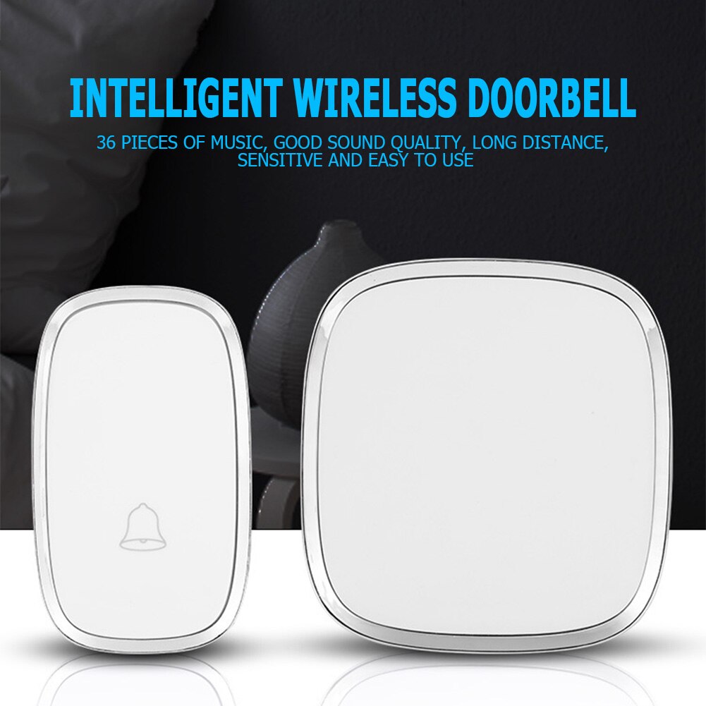 Waterproof Long-distance Remote Control Wireless Doorbell 36 Ringtones 4 Volume Levels Adjustable Bell Door Chime Receiver