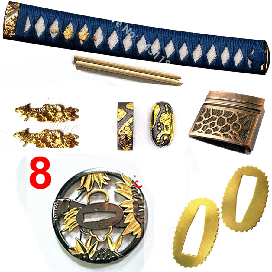 Flot metalhåndværk japansk sværdbeskyttelse til katana / wakizashi fittings sæt kirsite tsuba + menuki + fuchi + kashira + håndtag + habaki + seppa: Stil 8