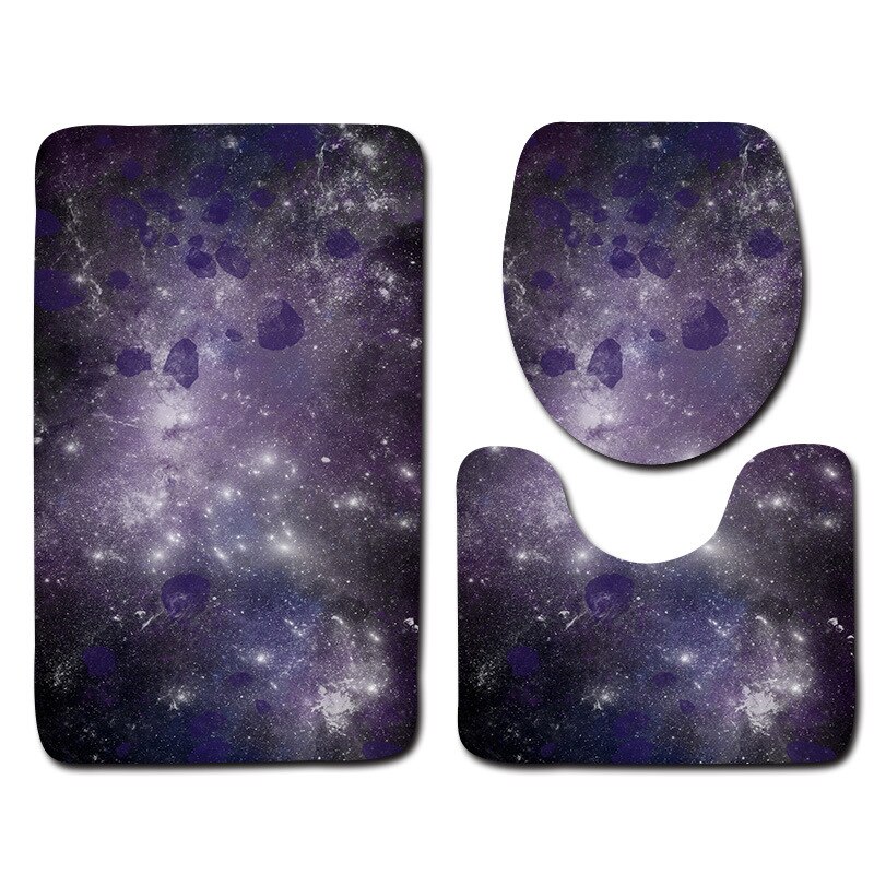3 pièces/ensemble tapis de bain salle de bain absorbant anti-poussière douche tapis de toilette ensemble antidérapant pied tapis ensemble ciel étoilé imprimer siège de toilette coussin: Style 5 / 50x80cm