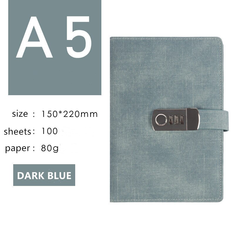 Password Notebook Students Leather Password Travel Retro Loose-leaf Notebook Password A5 Notebook: Dark Blue