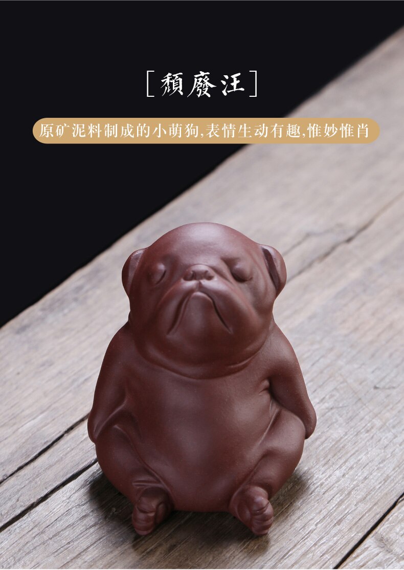 Ceramic Animal Figurines Purple Clay Tea Pet Cute Kung Fu Small Angry Cat Crafts Home Car Decoration Ornaments: 2