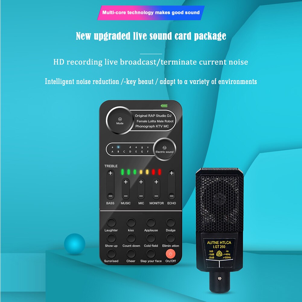 PC Tablet Speaker Sound Card Kit Portable Multiple Audio Effect Voice Changer Bluetooth-Compatible Live Sound Card