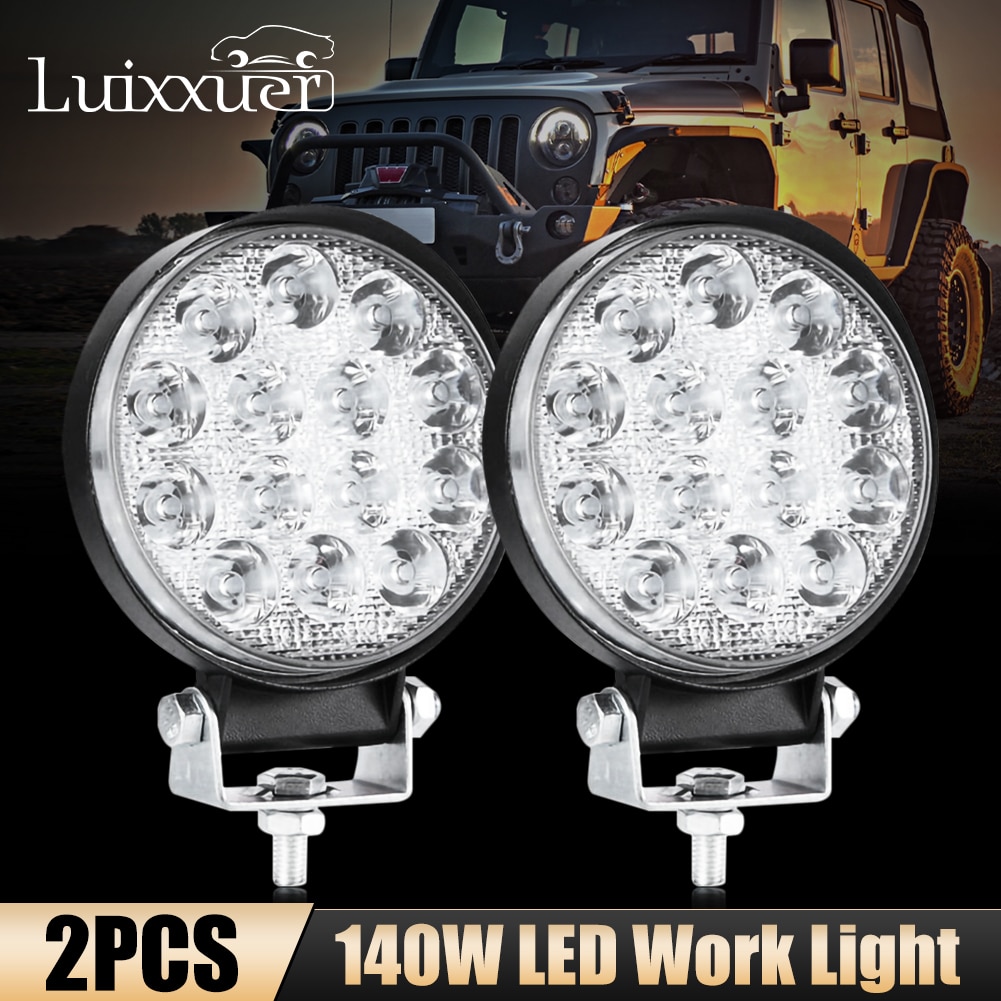 2pc pyöreä 140w led työvalo spottivalaisin offroad truck traktori vene suv ute 12/24v 9000lm 6000k ajovalo autotarvikkeet