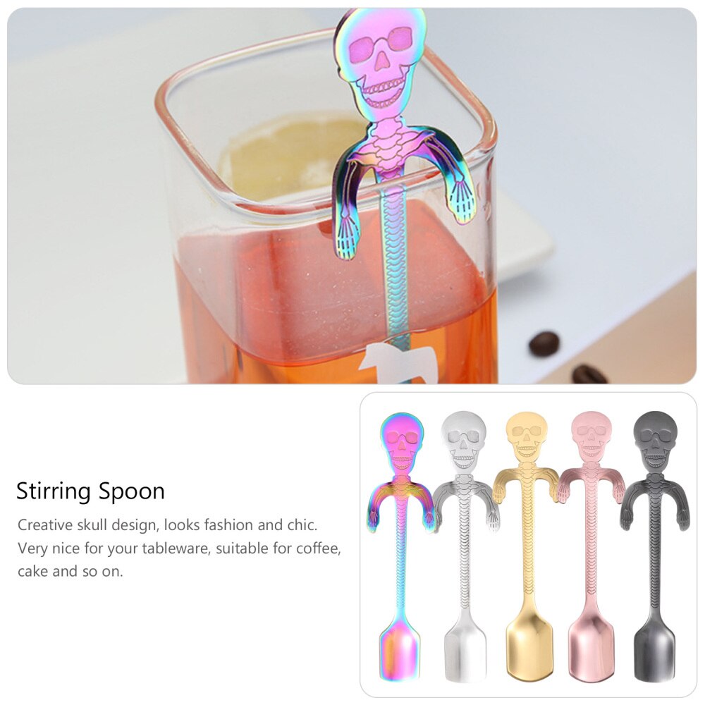 2 Stuks Rvs Koffielepels Schedel Roeren Lepel Creatieve Dessert Lepel