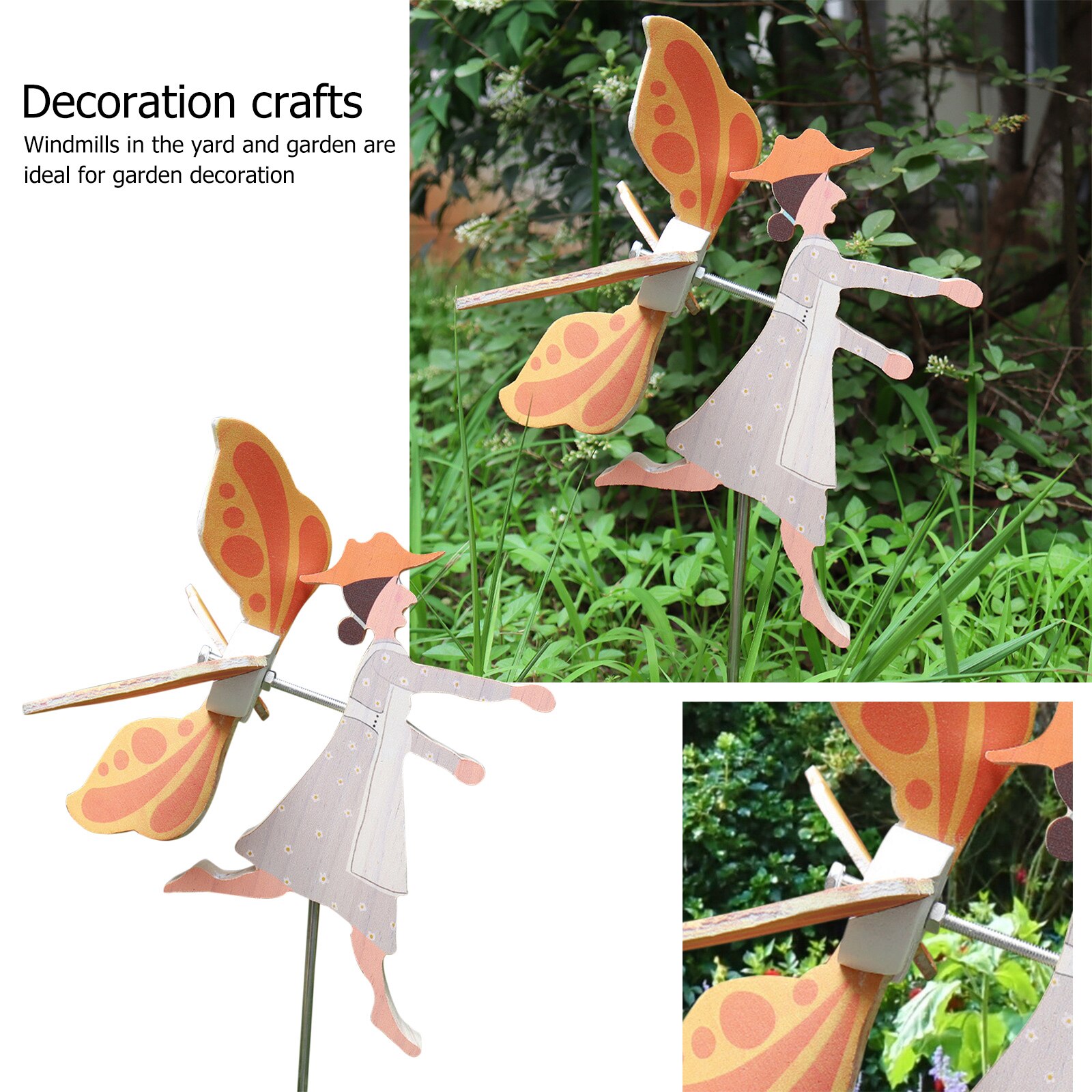 Wooden Windmill Clown Garden Outdoor Statue Wind Spinner Decoration Crafts