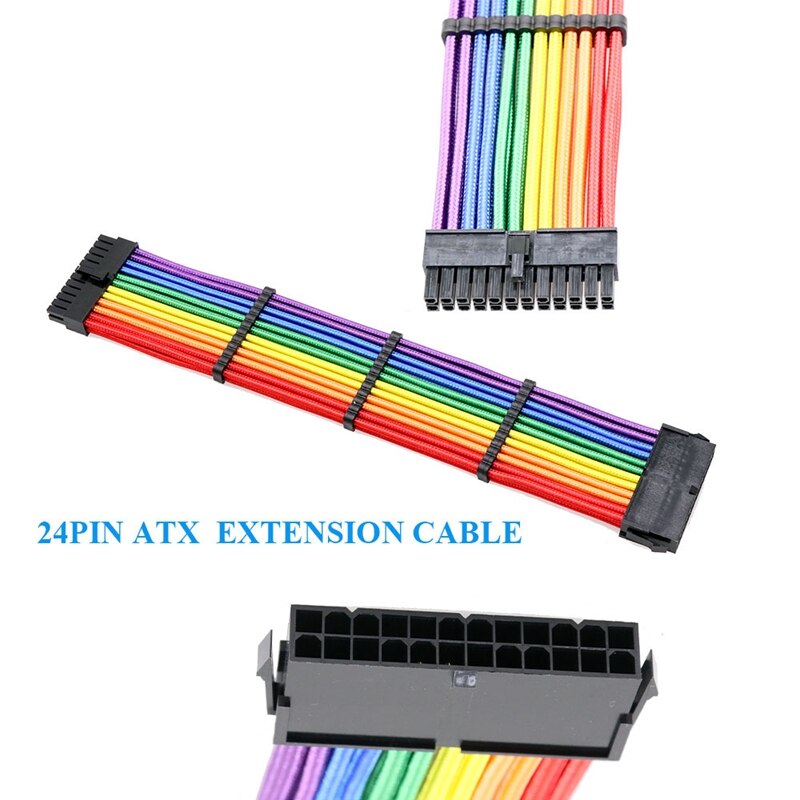 Basic Extension Cable Kit, Rainbow Colors 1Pcs Atx 24Pin/Eps 4+4Pin/2Pcs Pci-E 6Pin /2Pcs 6+2Pin Extension Cable