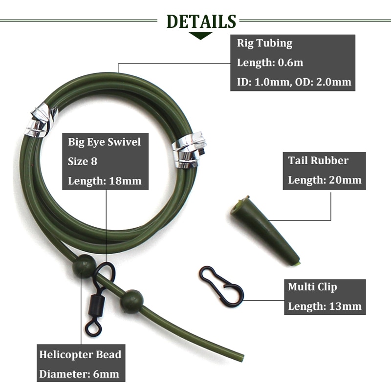 2 sett pre rigget rigg rør til helikopter chod rigg satt opp chod hår rigger stort ødu svingbart karpe fiskeutstyr lenker tilbehør