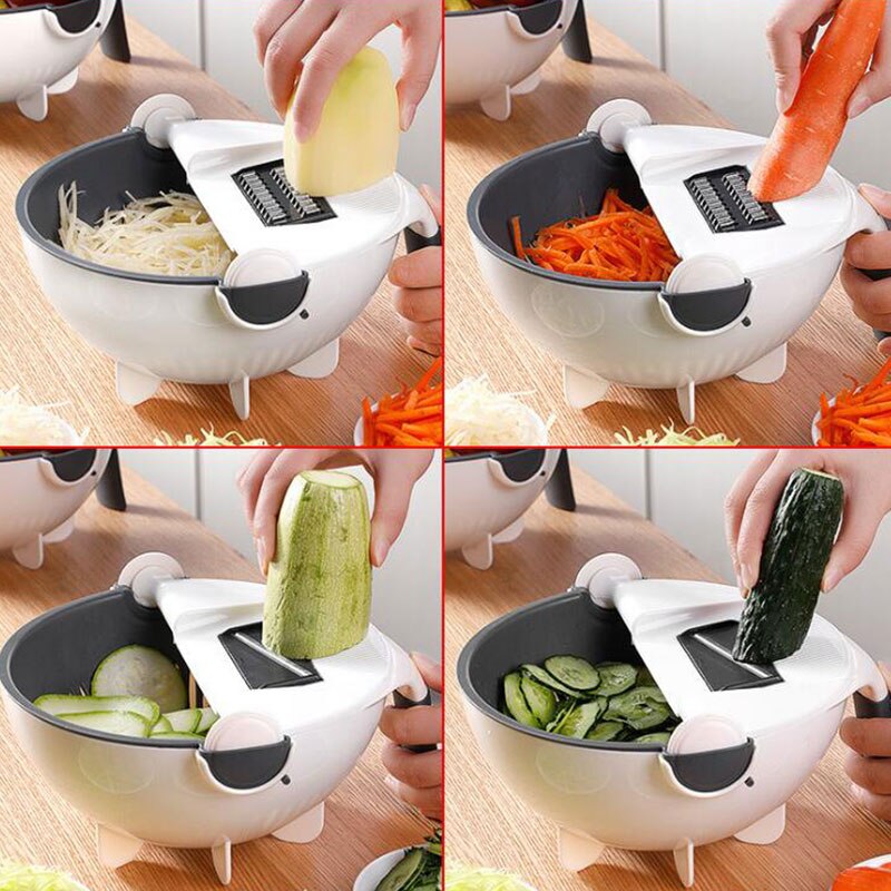 9 in 1 snijmachine, roterende groentesnijder met uitlekmand, multifunctionele keukengroentesnijder, rasp, schilmesje
