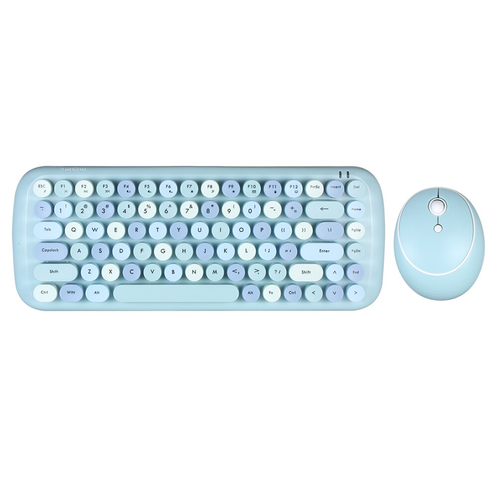 Mofii CANDY Keyboard Mouse Combo 2.4G Wireless Mixed Color 84 Key MiniKeyboard Mouse Set with Circular Punk Key Caps: Blue