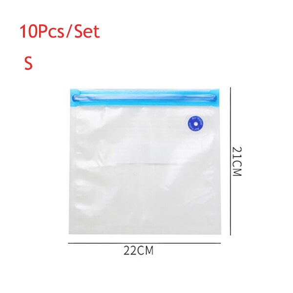 5PCS/10PCS Kitchen Food Saver Vacuum Bag Reusable Food Air Vacuum Compressed Bag Ziplock Freezer Bags Kitchen Organizers: S 22x21cm 10PCS