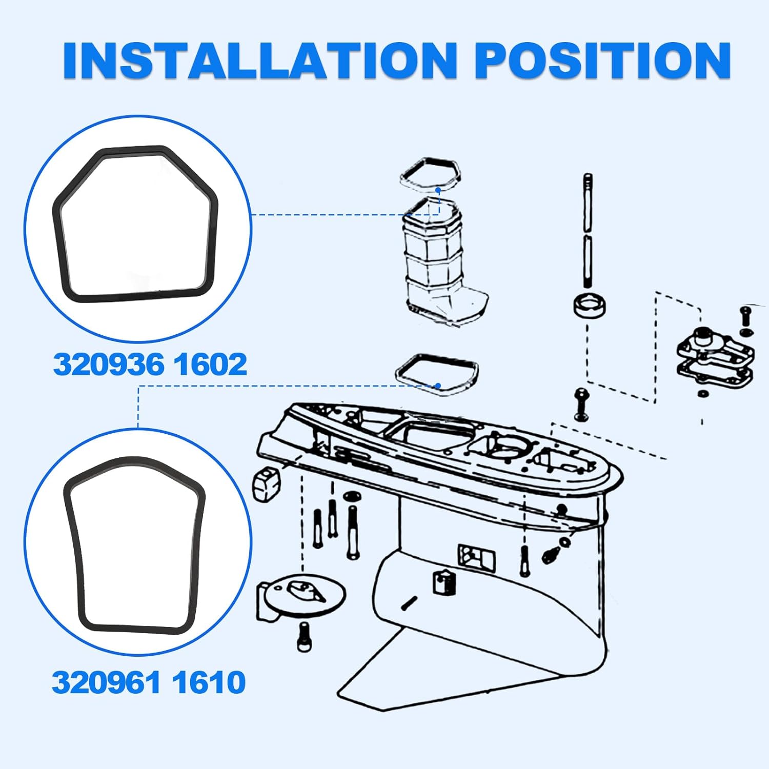 320936 320961, Afdichtingen uitlaathuis versnellingsbak ETEC75 Uitlaatafdichtingsset voor Johnson Evinrude V4 V6 buitenboordmotoren boven en onder