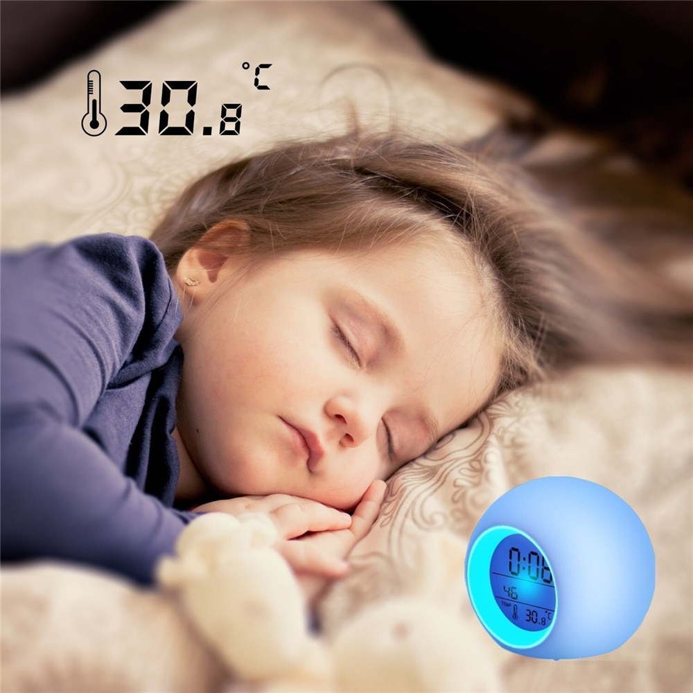 Alarm Clock LED Wake Up Light Digital Clock With Temperature Display & Sound Colorful Natural Sound Alarm Clock