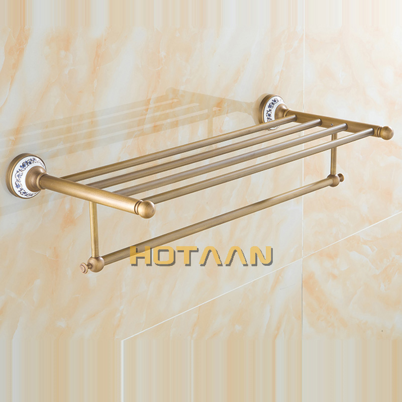., Solid Brass Bathroom Towel Rack, Antique Brass Towel Holder,60cm Corner Bath Towel Shelf Accessories,YT-11501