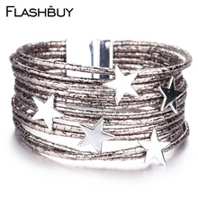 Flashbuy Star Leather Bracelet for Women Simple Multi-layer Magnetic Charms Bangles Party Jewelry