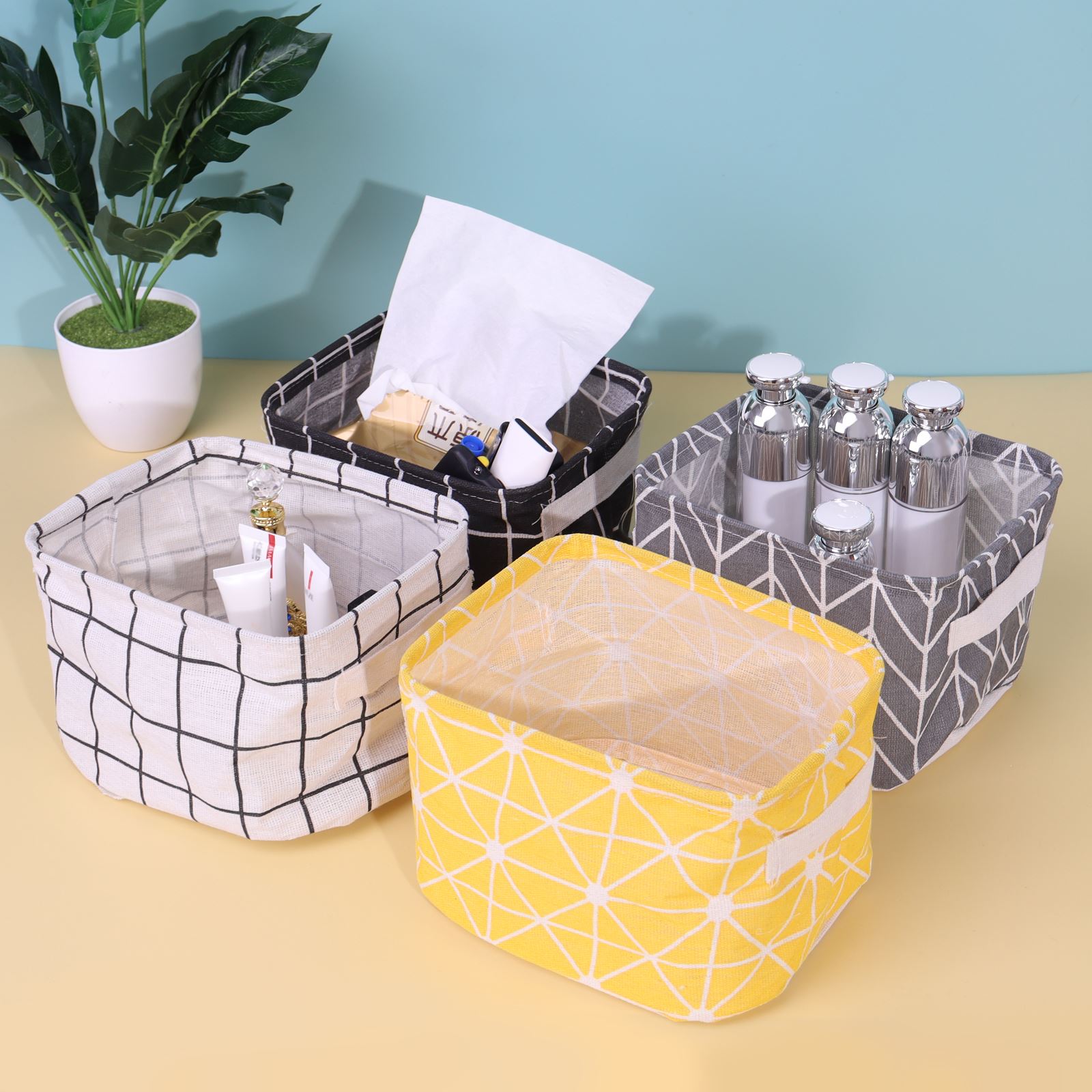 Linen Desktop Storage Basket Sundries Toy Storage Box Organizer Cosmetic Book Organizer Home Office Stationery Container Basket