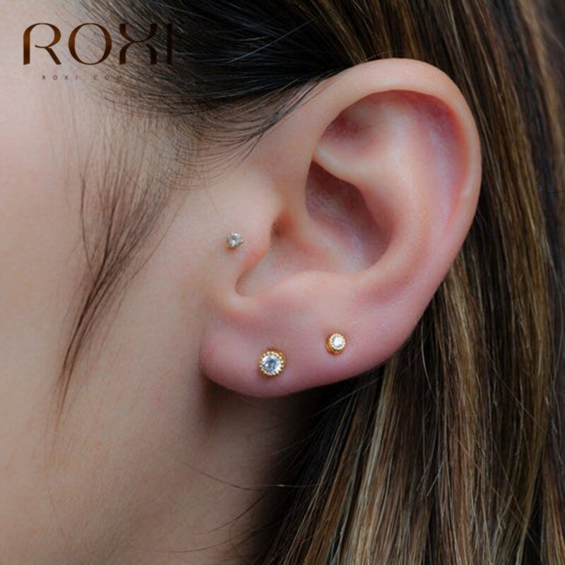 ROXI Women Classic Shining Zircon Small Stud Earrings Piercing Ear Jewelry 925 Sterling Silver Austrian Crystal Earring