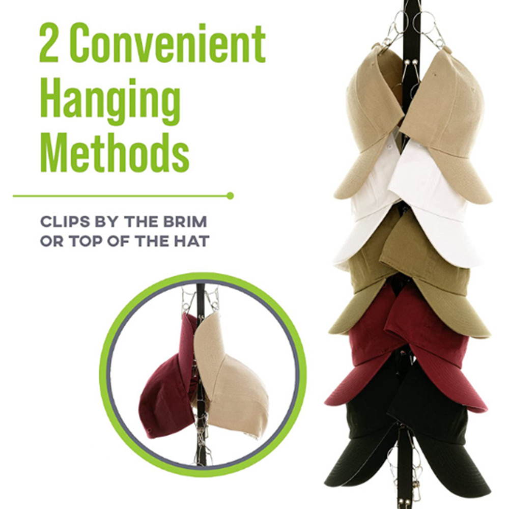 Organizer na kapelusze, wieszak na drążek do szafy, łatwe przechowywanie kapeluszy, wieszaki na czapki baseballowe, 16 klipsy na czapki z daszkiem, czapki golfowe, czapki bejsbolowe