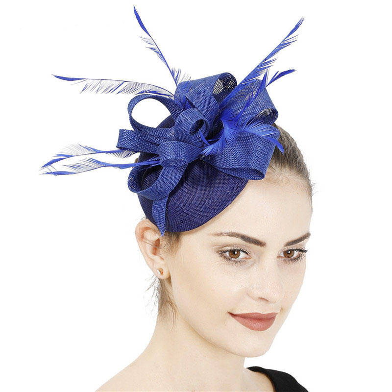 Fs Vrouwen Vintage Kerk Hoed Tovenaar Grote Derby Rose Rode Hoofdband Veer Mesh Party Hoeden Cocktail Grote Bruiloft Hoeden Fedora: Blue