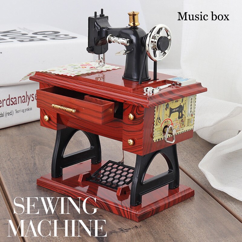 Cute Mini Sewing Machine Music Box Retro Table Home Decor FAS6: Default Title