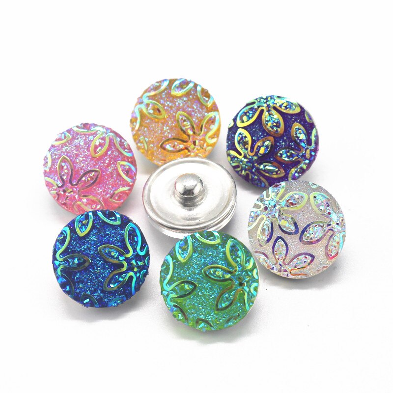 12 Stks/partij Glas Kristal Bloem Snap Knoppen Hars 18Mm Leer Sluiting Drukknoop Armbanden Snap Armband Sieraden