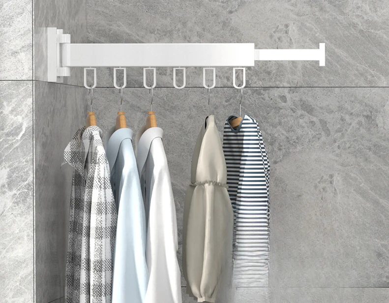 Sammenleggbar kleshenger innendørs og utendørs veggmontert aluminium uttrekkbar plassbesparende kluttørkestativ: rose måke