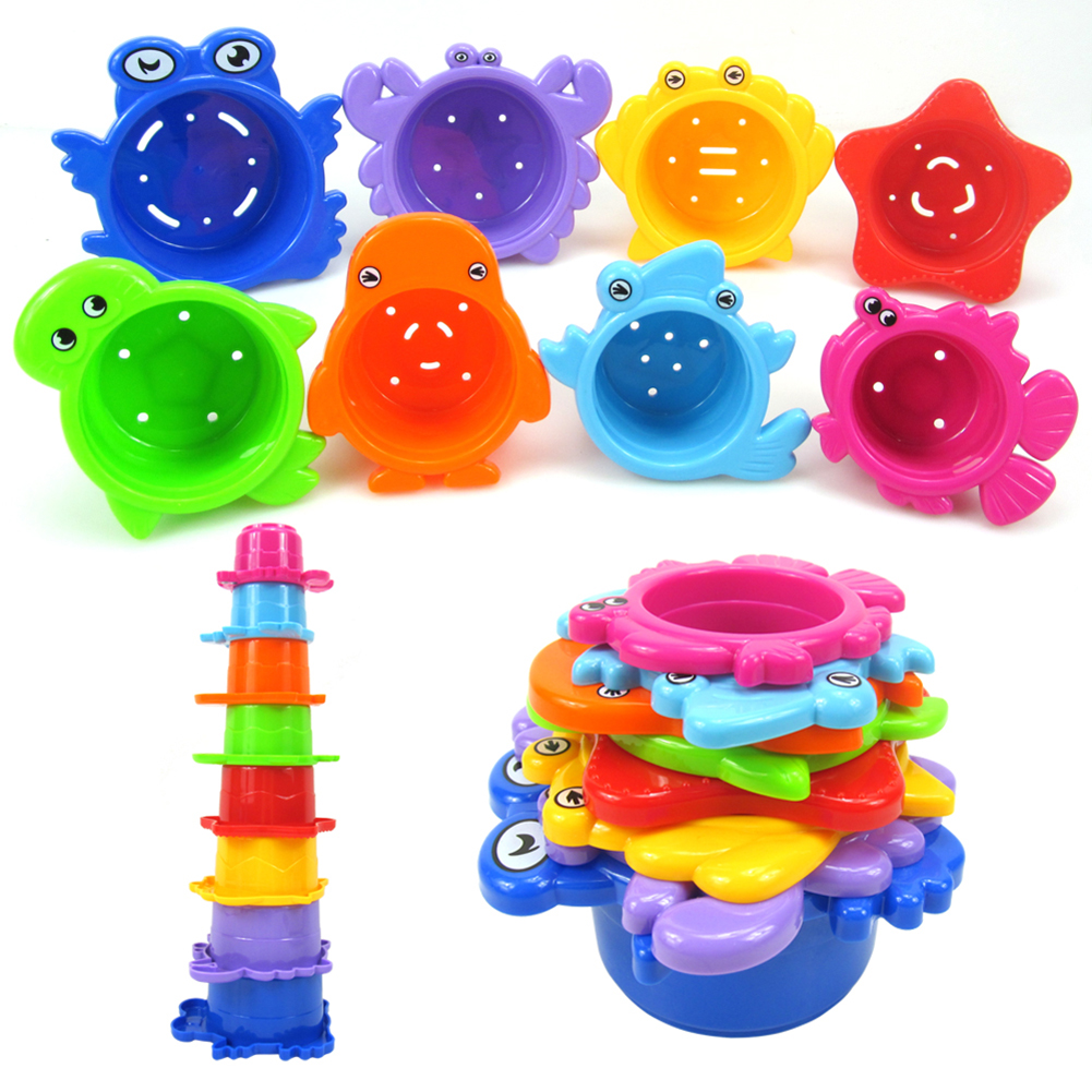 8Pcs Cute Colorful Sea Animals Bathroom Stacking Cup Toddler Baby Bath Play Toy for baby kids