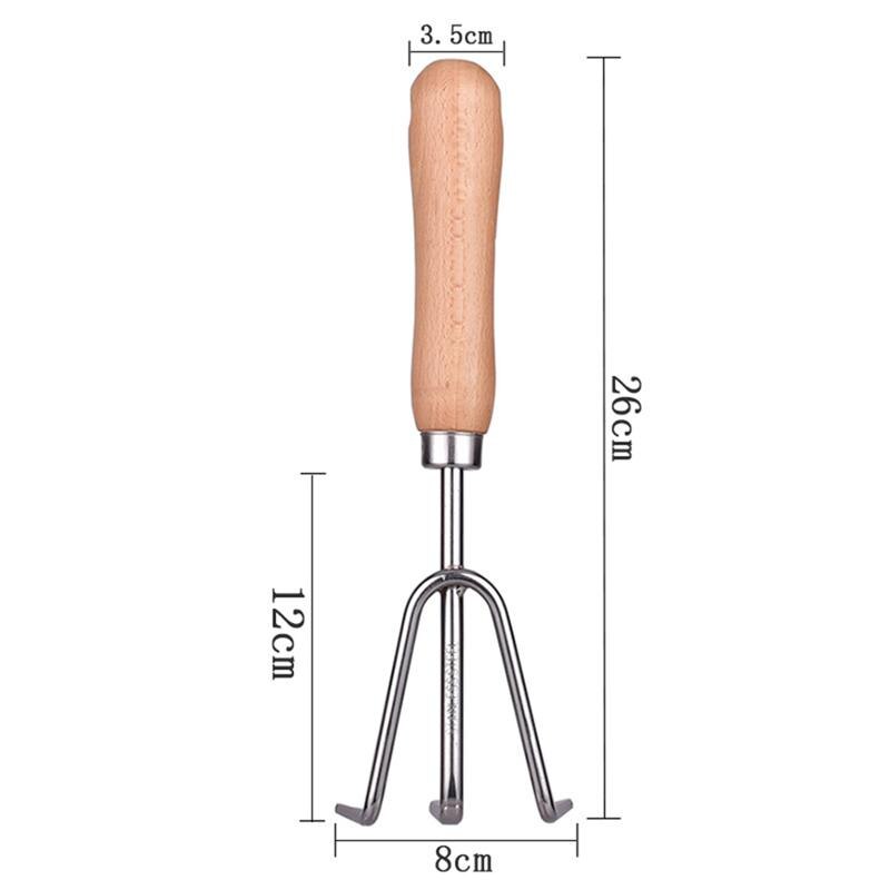 1Pc Rvs Tuin Hark Cultivator Tuin Tool Houten Handvat Kleine Mini Hark (Willekeurige Teken)