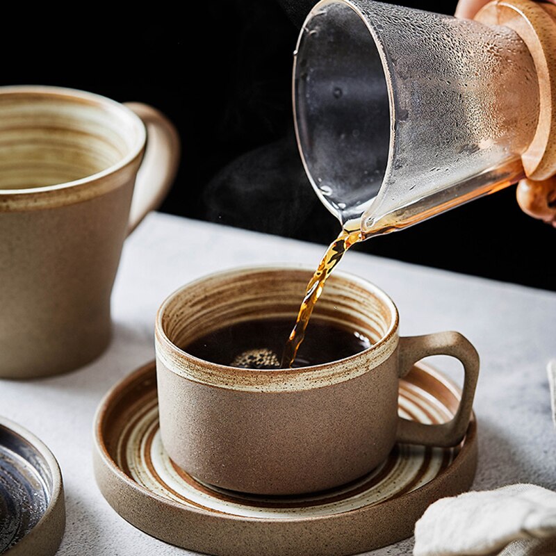 Creatieve Handgemaakte Retro Koffie Cup Steengoed Koffie Kop En Schotel Set Art Kop En Schotel Dessert Melk Water Cup Ontbijt cup