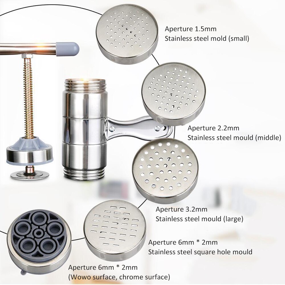 Manual Noodle Maker Press Pasta Machine Stainless Steel Manual Noodle Maker Pastas Making Tool Press Maker Including 5 Molds