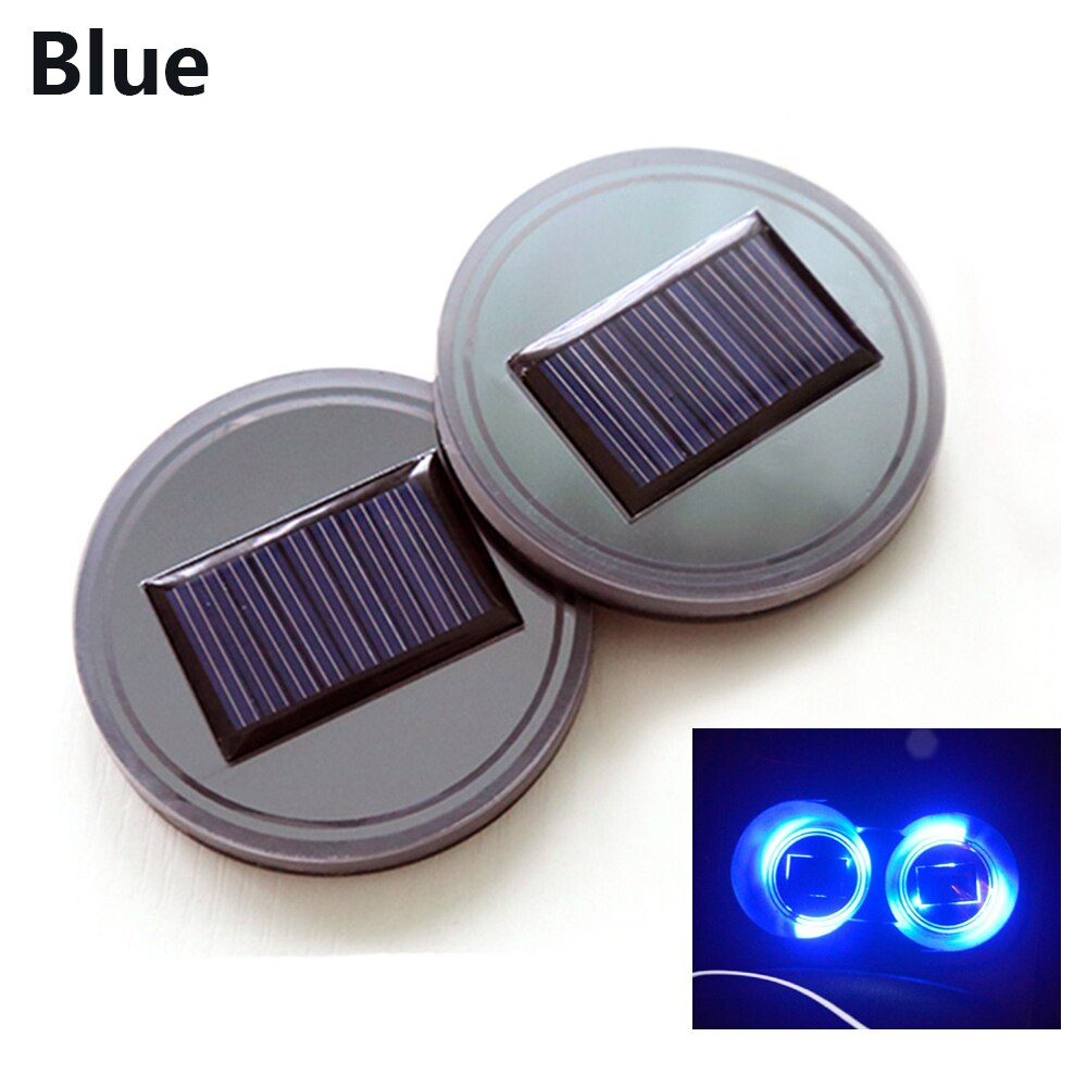 2PCS Cup Holder Led Solar Cup Pad Vehicle Cup Coaster Automotive LED Atmosphere Lights Water Cup Holder Lamp Anti-Slip Mat: Blue
