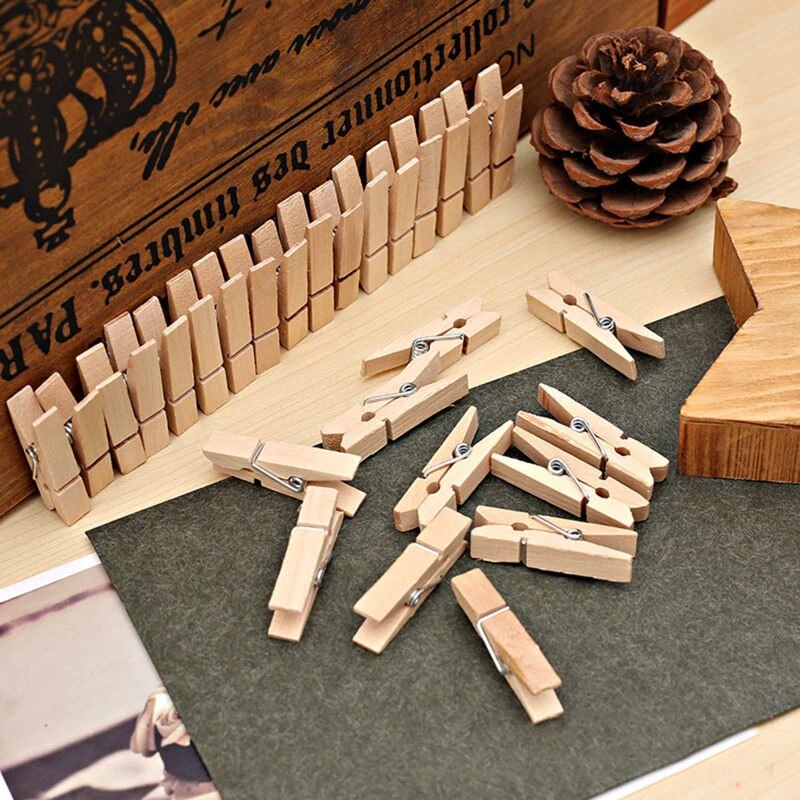 Pinzas de madera para fotos, soporte para notas, pinzas de ropa reutilizables, Clips de ropa antideslizantes para lavandería en casa, pared de fotos DIY, 50 piezas