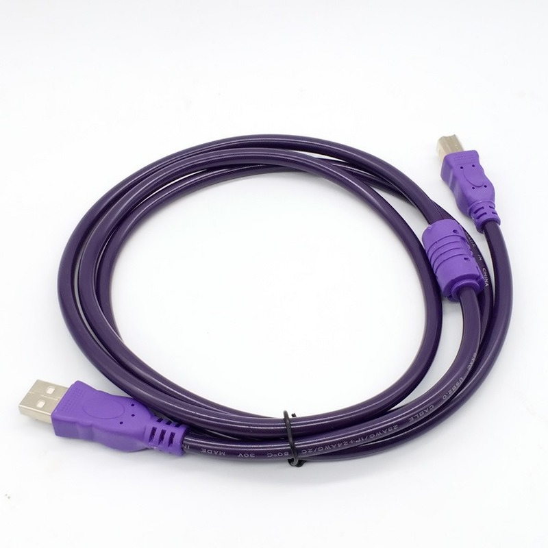 USB 2.0 Printer Cable Type A Male To Type B Male Dual Shielding High Speed Transparent Purple 1.5/3/5/10M