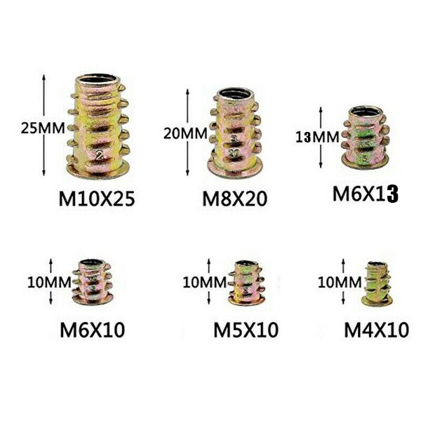 100pcs M4/5/6/8/10 Threaded Hex Drive Insert Fixing Wood Screw Inserts Nuts screw screw set metic nut and bolt assortment