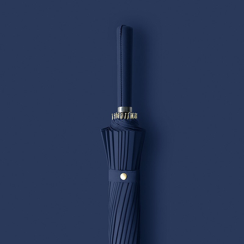 24K Large Umbrella Rain Women Men GlassFiber Umbrella Strong Windproof Wooden Handle Women Paraguas Parasol: Blue