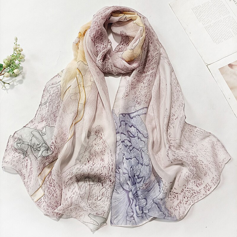 Women Foulard Gradient Flower Georgette Scarf Bandana Shawl Hijab Summer Sun protection: QIS-233