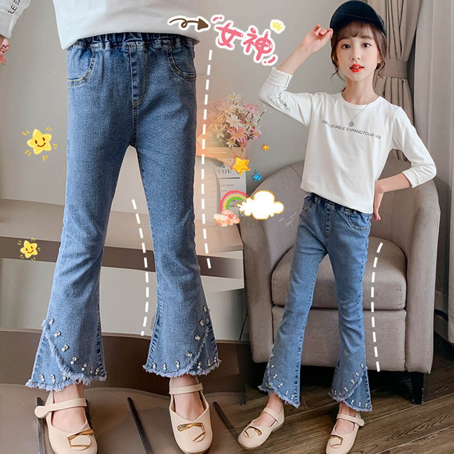 Jean pour fille perles jean enfant fille déchiré jean enfant pour fille Style décontracté vêtement enfant 6 8 10 12 14