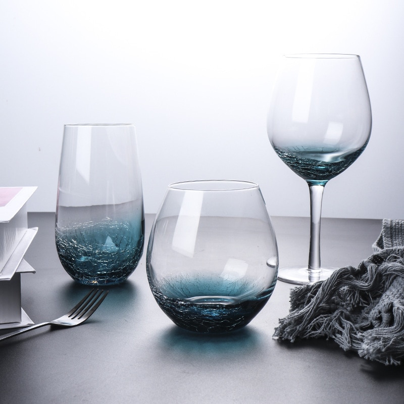 Gradual blue ice crack wine glass Crystal glass Goblet milk Juice glass Water Cup Wedding Glasses Party Drinkware
