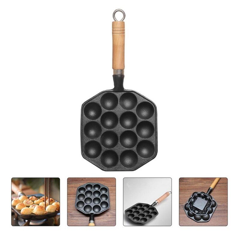 14 Holes Takoyaki Pan Nonstick Cast Iron Octopus Meat Balls Mold Maker