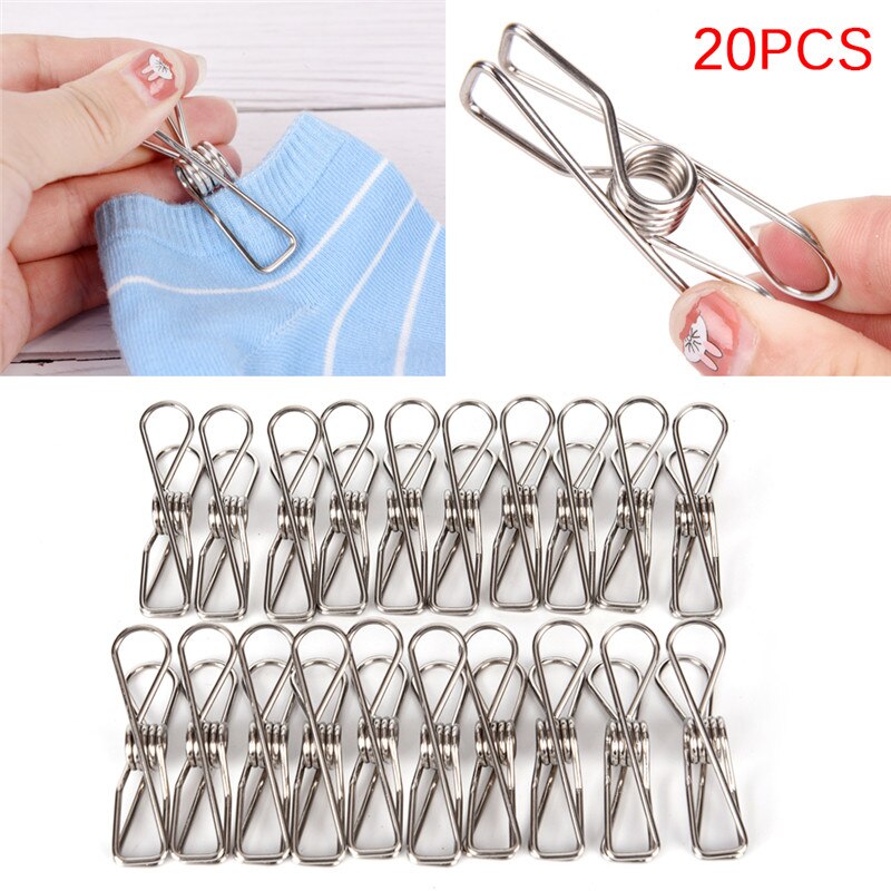20 Pcs Metal Clothes Pegs Stainless Steel Washing Line Hanger Paper Photos Clip Alloy
