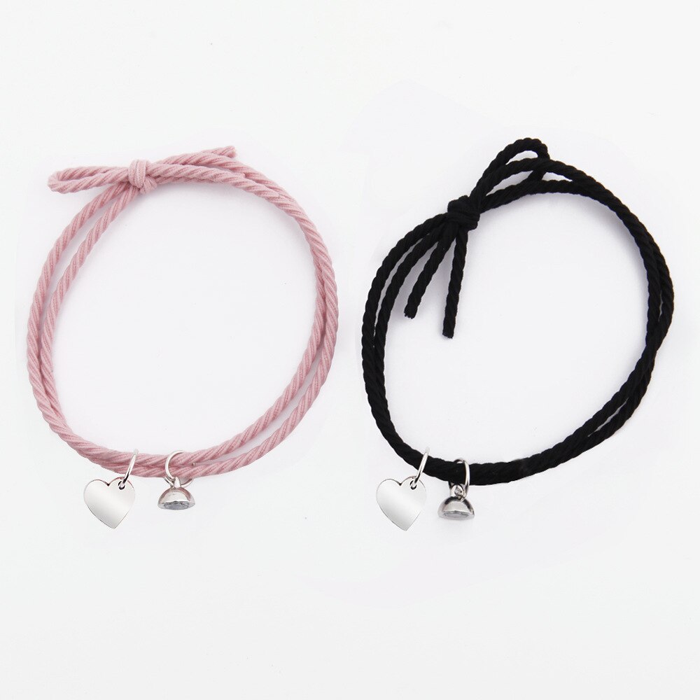 1 Paar Gevlochten Touw Magneet Armband Voor Liefhebbers Rvs Hanger Hart Paar Armbanden Meisjes Vriendschap Sieraden: Black Pink