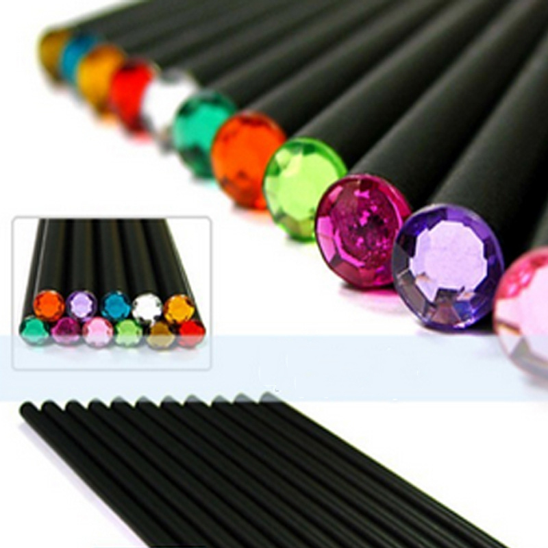 Ezone 12 Pcs Eenvoudige Stijl Potlood Leuke Kawaii Houten Zwarte Staaf Hb Potlood Met Kleurrijke Diamant School Schrijven Studenten Briefpapier