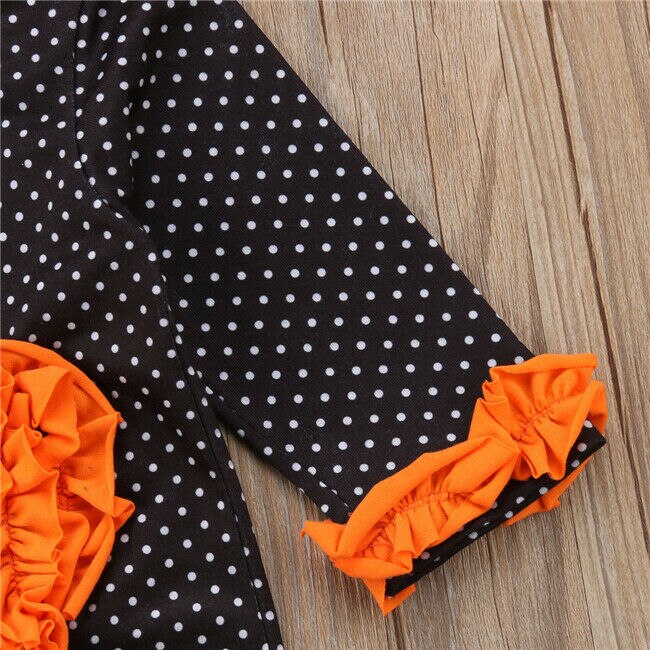 Halloween Toddler Baby Pumpkin Romper Girl Boy Polka Dots Harem Romper Long Sleeve Jumpsuit Playsuit Clothes Autumn Winter