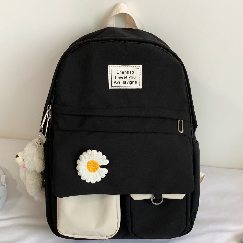 Hochschule Schüler Damen Nette Rucksack Frauen Blume Weibliche Schule Taschen Buch Kawaii Rucksack Nylon Mädchen modisch Bagpack: Schwarz / Nein Bär